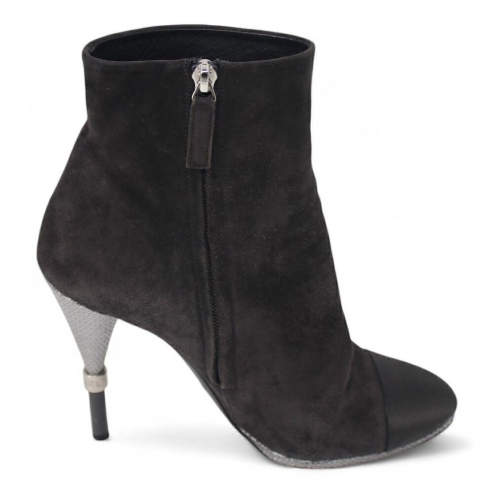 Chanel Suede Interlocking CC Logo High Heel Ankle Booties - Picture 2 of 11
